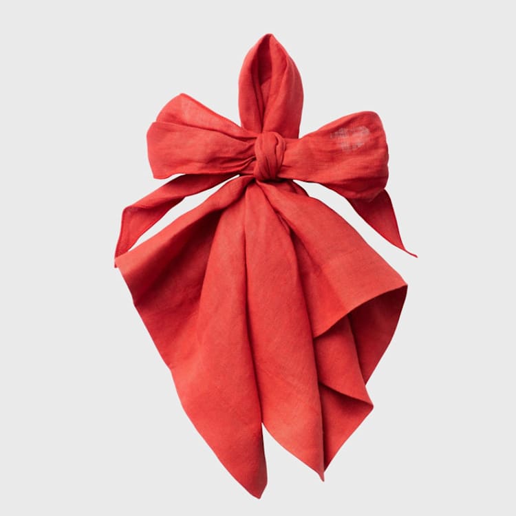 "Bow linen napkin, berry, set of two" - Napkins in red by Joanna Buchanan