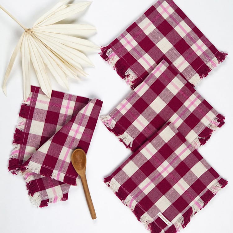 "Abigail Plaid Handwoven Cotton Party Napkins, Set of 4" - Napkins in red by Archive New York