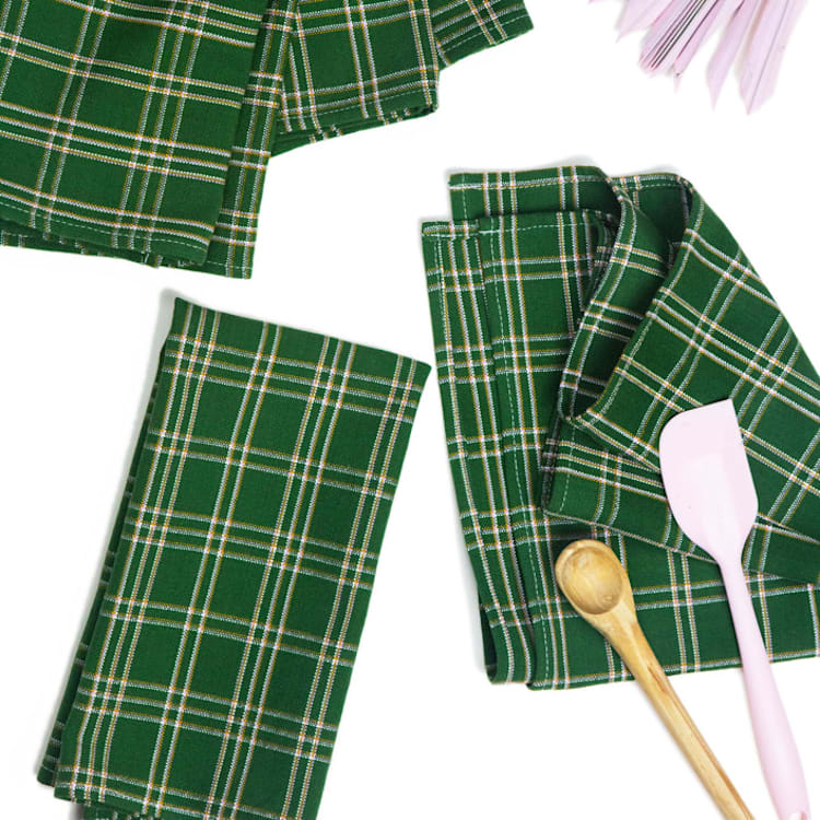 "Chiapas Green Plaid Handwoven Cotton Napkins, Set of 4" - Napkins in green by Archive New York