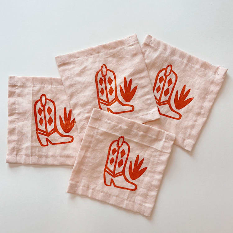 "Pink Cowboy Boot Cocktail Napkins" - Napkins in pink by Julie Peach