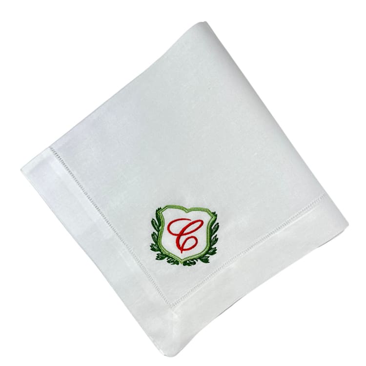"Custom Monogram Crest Dinner Napkin" - Napkins in white by Virginia Marcello