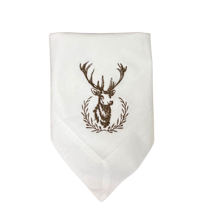 "Dinner Napkin with Embroidered Deer Stag Wreath" - Napkins in brown by Virginia Marcello