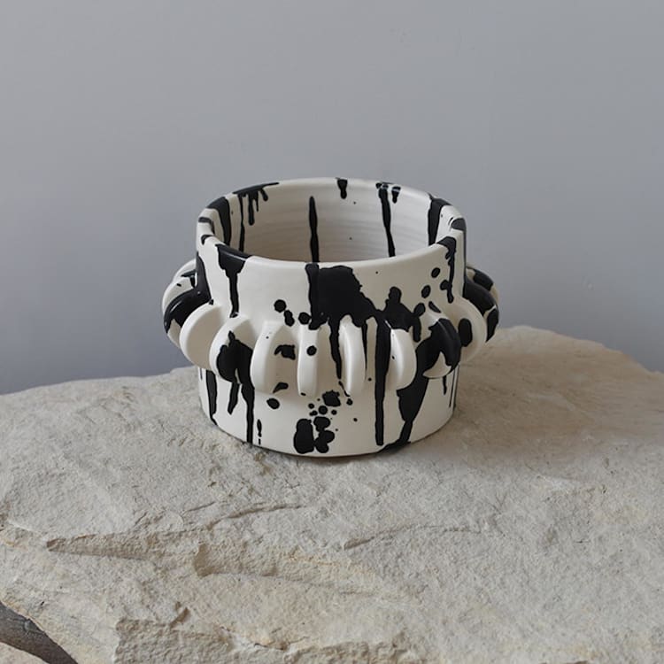 "Rock Handmade Ceramic Planter - Black & White" - Planters in multicolor by OWO Cerámica