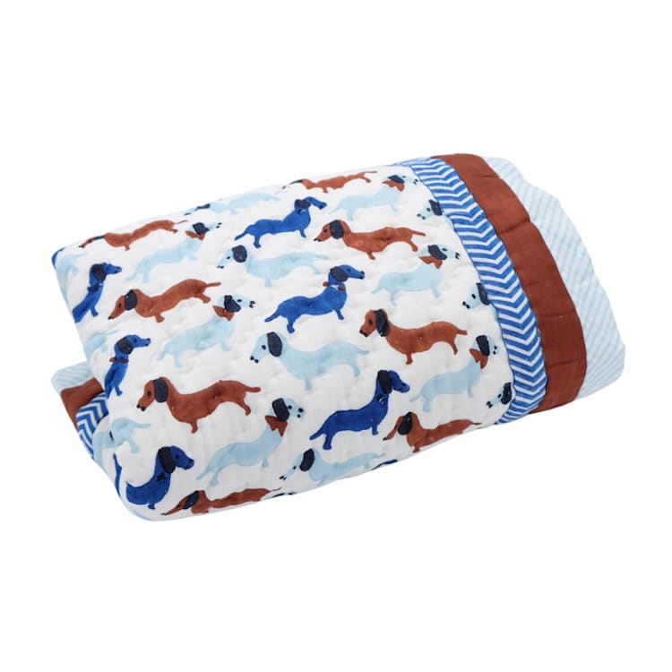"Dachshunds & Hearts Reversible Block Print Baby Quilt" - Quilts and Bedspreads in blue by Inner Child