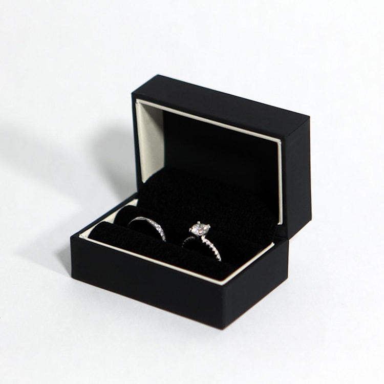 "Black Ring Box with White Stripe - Double Slot" - Ring Boxes in black by Soulmatebox