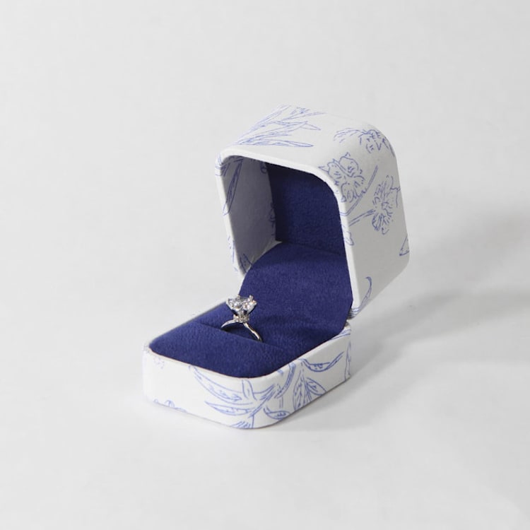 "Blue Toile Ring Box" - Ring Boxes in white by Soulmatebox
