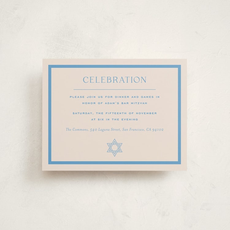 "Racquet" - Mitzvah Reception Cards in Bluebell by Megan Davis - Front