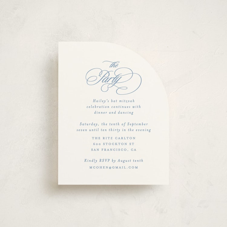 "Aristocratic" - Mitzvah Reception Cards in Sky by Creo Study - Front