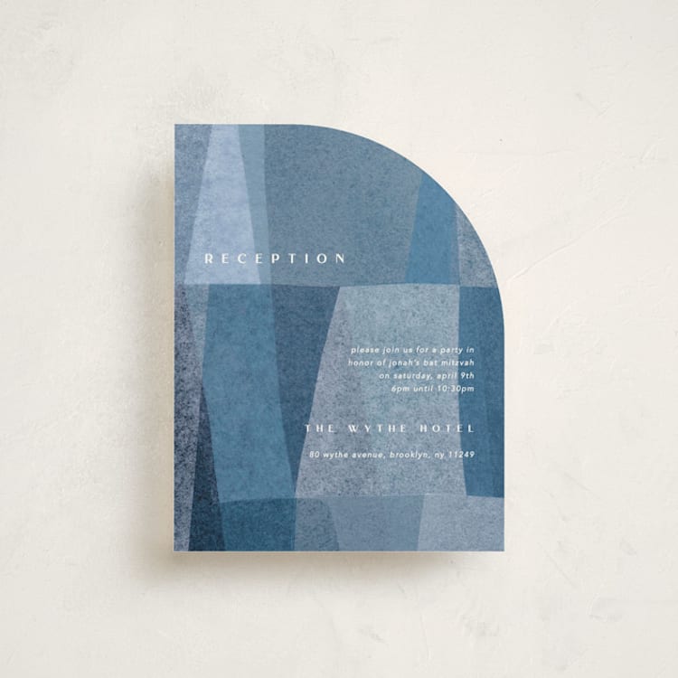 "denim patchwork" - Mitzvah Reception Cards in Seaside by Carrie Moradi - Front