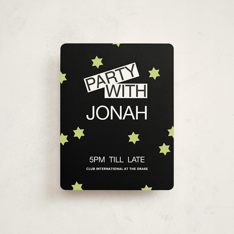 "Decal" - Mitzvah Reception Cards in Lime by Inkblot Design - Front