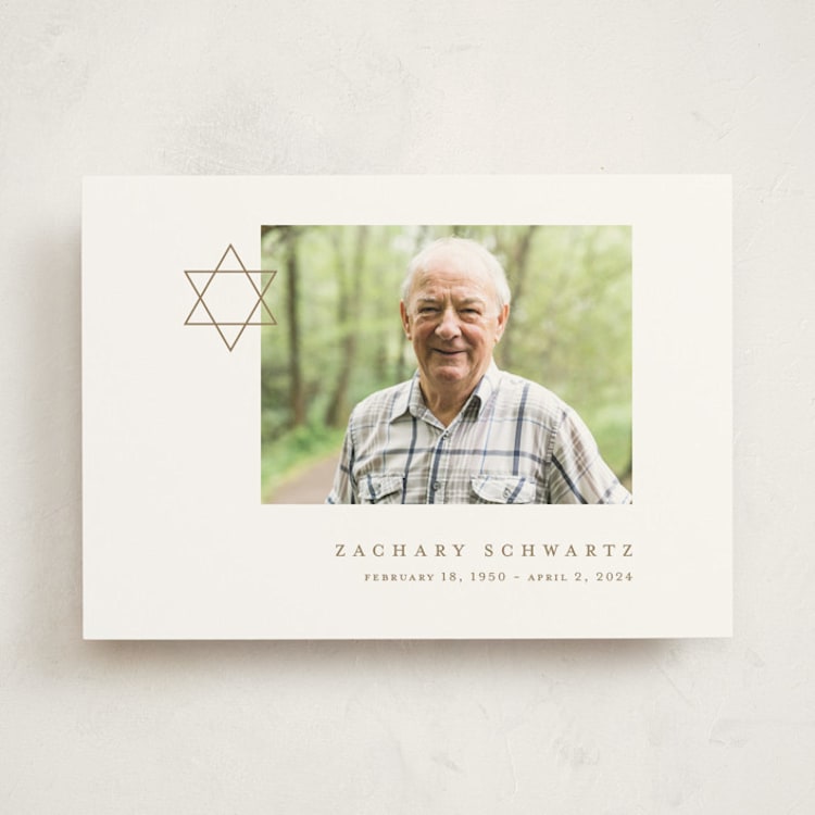 "Modern Star of David" - Memorial Cards in Golden by Alexandra Cohn - Front