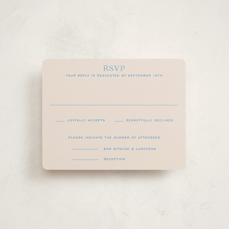 "Racquet" - Mitzvah RSVP Cards in Bluebell by Megan Davis - Front