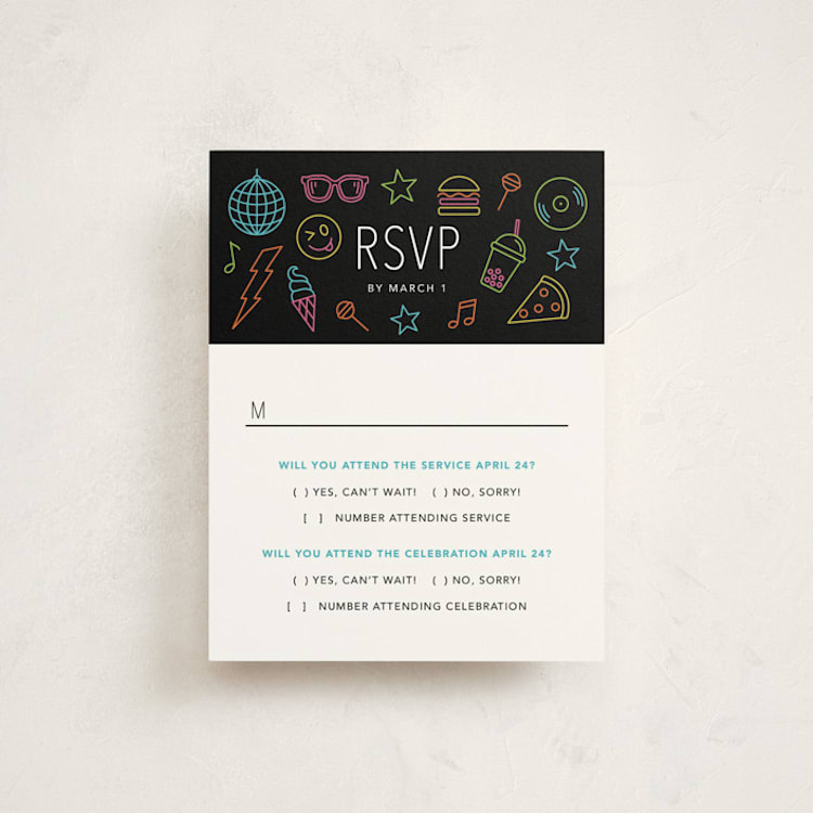 "Neon Vibes" - Mitzvah RSVP Cards in Candy by Brandy Folse - Front