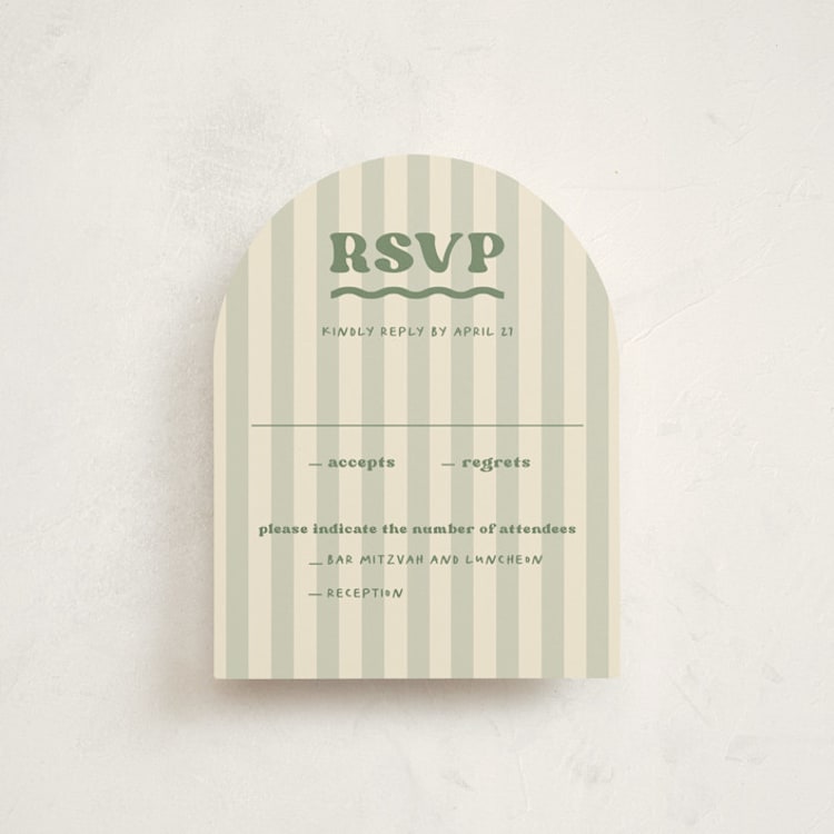 "Camp Mitzvah" - Mitzvah RSVP Cards in Sage by Creo Study - Front