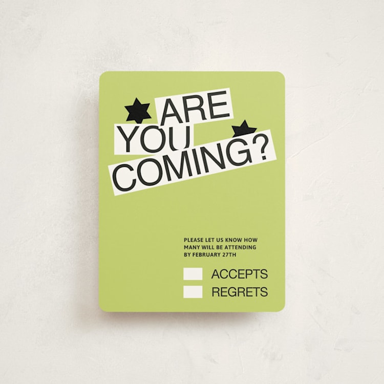 "Decal" - Mitzvah RSVP Cards in Lime by Inkblot Design - Front