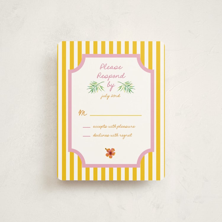 "Beach Club" - Mitzvah RSVP Cards in Lemon by Claudia Orengo - Front