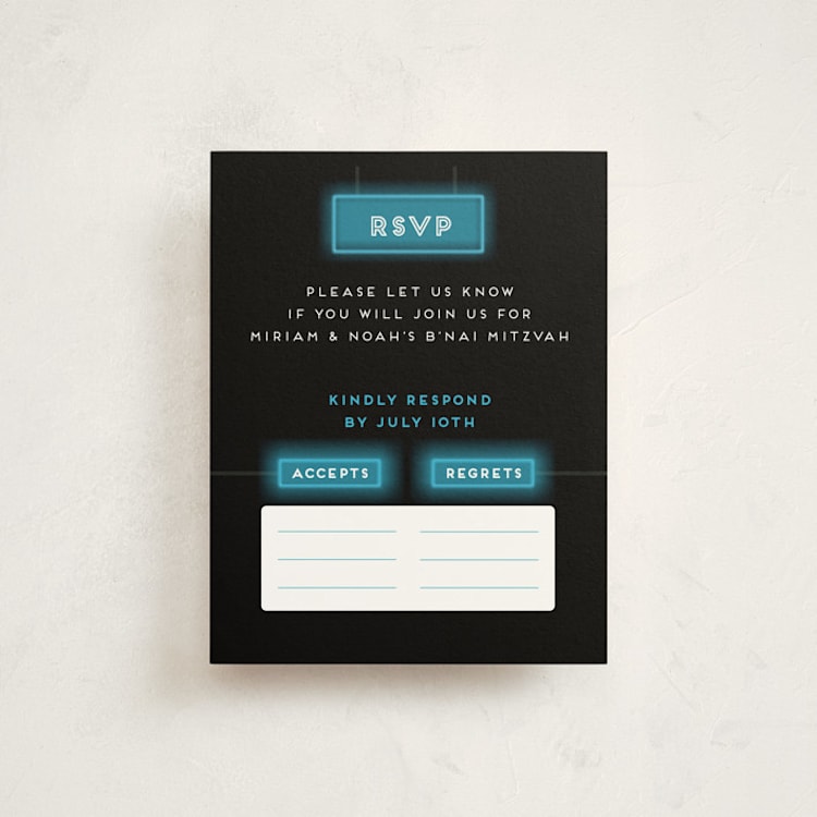 "Neon Glow - B’nai / Bat / Bar Mitzvah Invitation" - Mitzvah RSVP Cards in Lagoon by Wonderfitz - Front