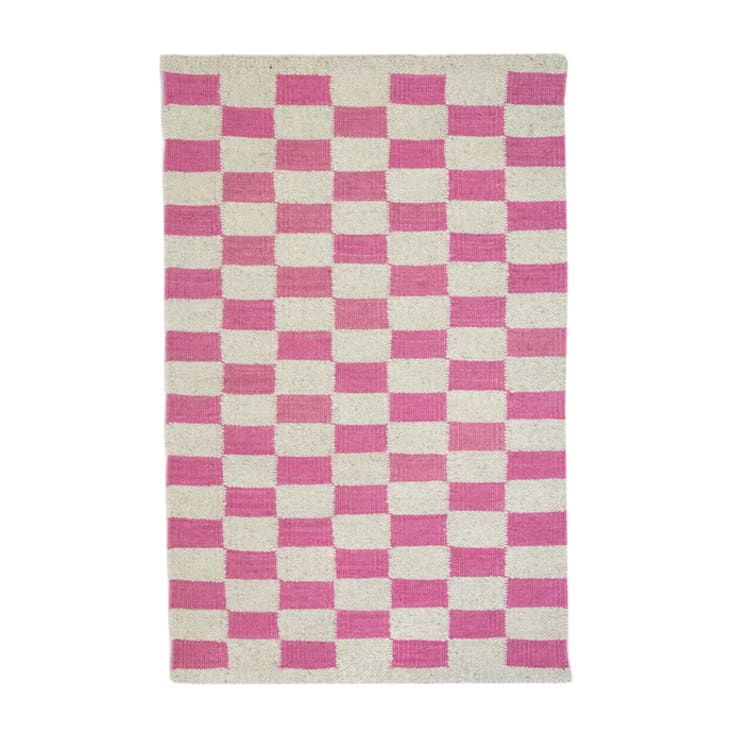 "Zapotec Pink and Ivory Checkered Rug, Size 2'x3'" - Area Rugs in pink by Archive New York