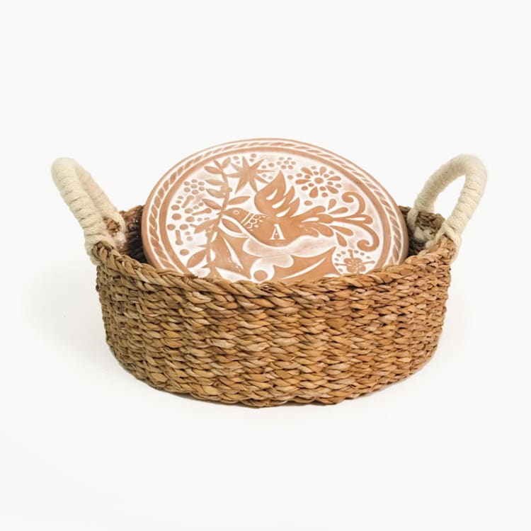 "Monogrammed Bread Warmer & Wicker Basket - Bird Round" - Serving Bowls in natural by KORISSA