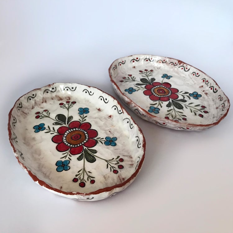 "My Garden Oval Plates, Set-of-2" - Plates in multicolor by Didem Firat