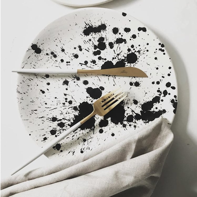 "Handmade Rock Ceramic Dinner Plate - Black & White Splatterware" - Plates in black by OWO Cerámica
