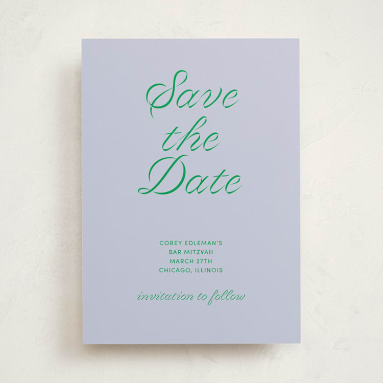 "Torah Tribute" - Bar and Bat Mitzvah Save The Date in Verdant by Inkblot Design - Front