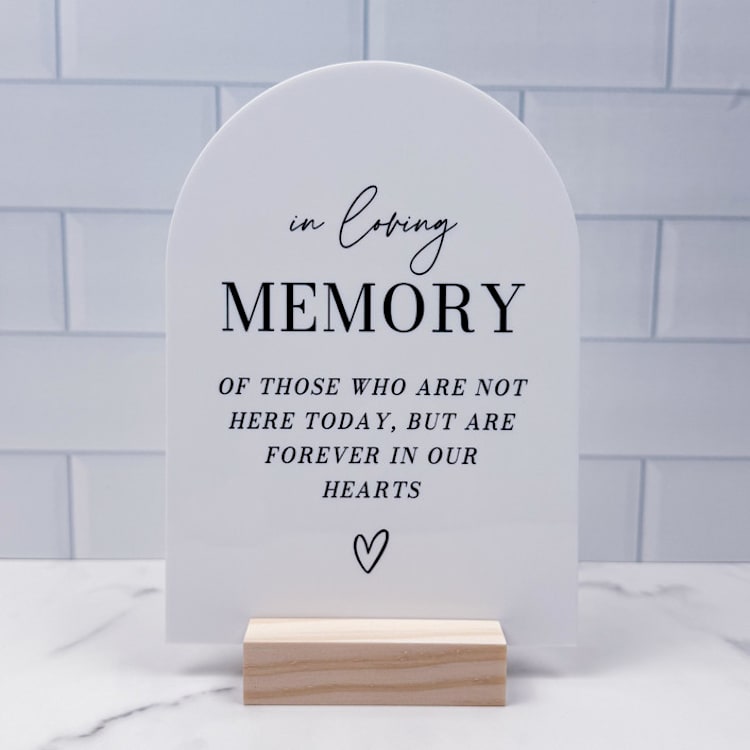 "In Loving Memory Modern Minimalist Arch Sign, White Arch, 5"x7"" - Wedding Signs in white by Willow and Barn
