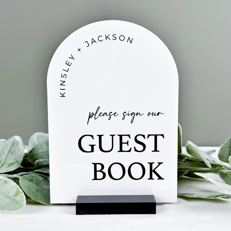 "Guestbook Table Sign, White Arch, 5"x7"" - Wedding Signs in white by Willow and Barn