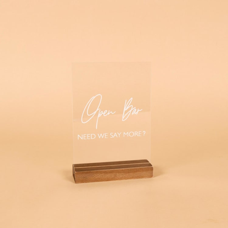 "Acrylic Table Signage | “Open Bar”" - Wedding Signs in clear by Hanna Roberts