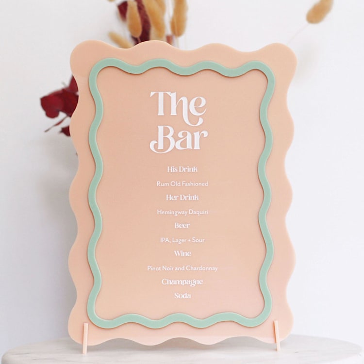 "Customizable Wavy Bar Sign" - Wedding Signs in multicolorassorted-colors by Aislinn Minardi