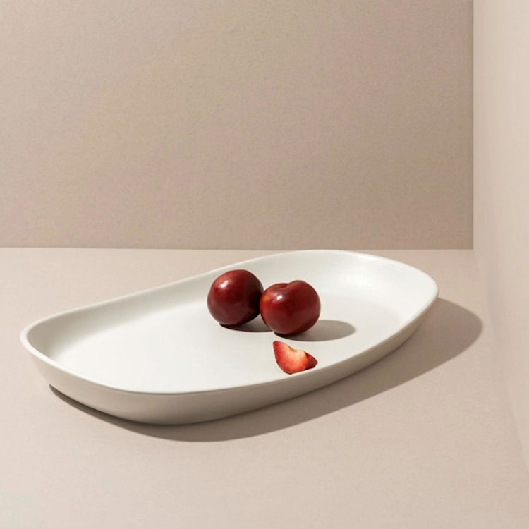 "Mini Long Stoneware Serving Platters | Dadasi" - Serving Platters and Trays in white by Powered By People