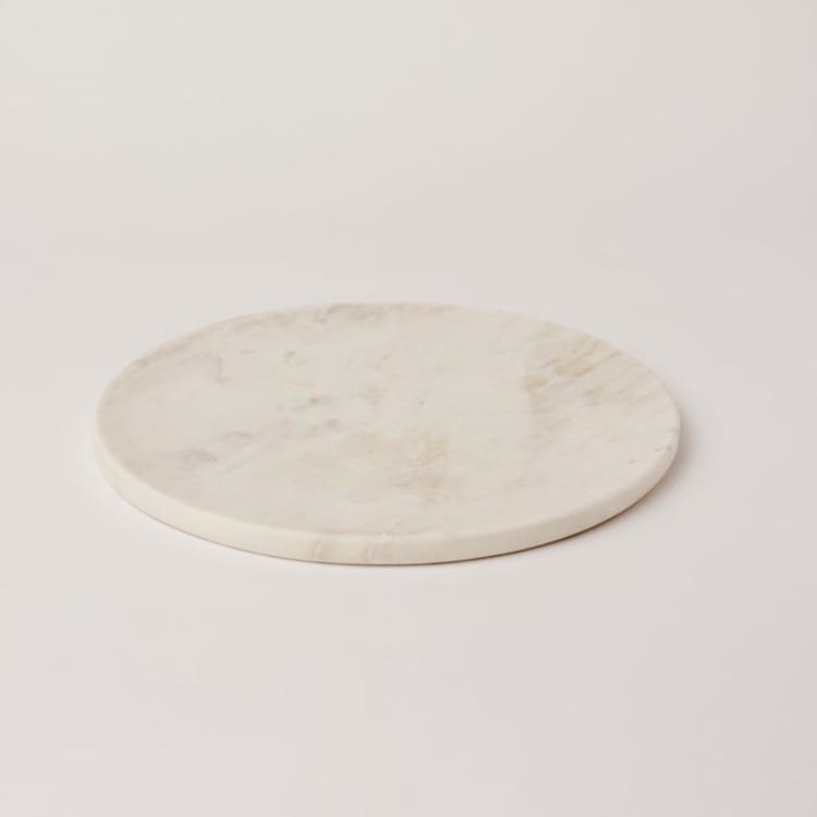 "Elegant White Marble Serving Platter with Unique Grey Veining" - Serving Platters and Trays in beige by Powered By People