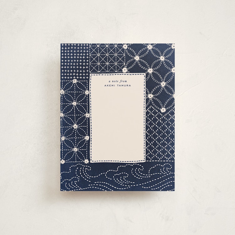 "Sashiko Jacket" - Personalized Stationery Cards in Indigo by Hooray Creative - Front