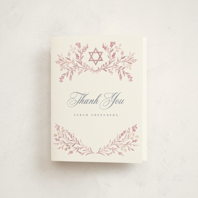 "Monogrammed" - Mitzvah Thank You Cards in Rosebud by Petra Kern - Front
