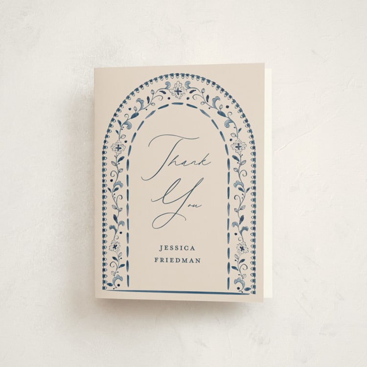 "Talavera" - Mitzvah Thank You Cards in Navy by Meagan Christensen - Front
