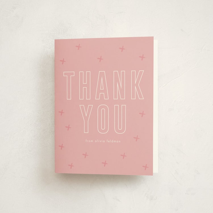 "Bold Name" - Mitzvah Thank You Cards in Peony by Ilene Guy - Front