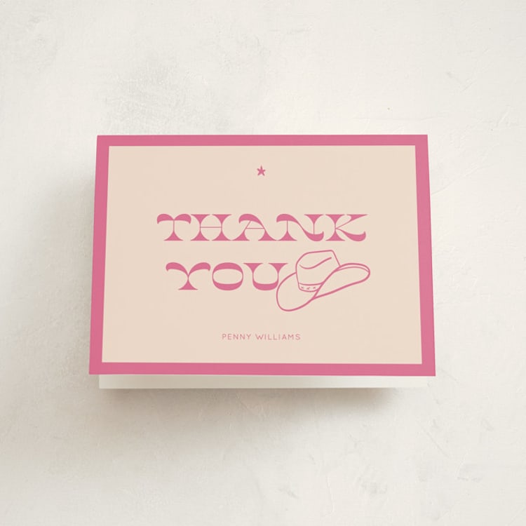 "Cowgirl" - Mitzvah Thank You Cards in Peony by Rachel Cassel - Front