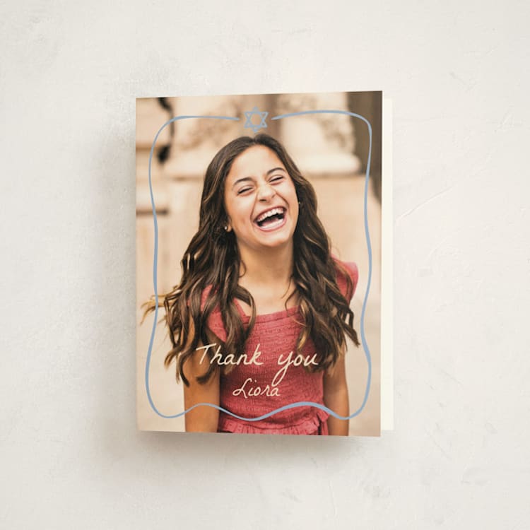 "Framed Star of David" - Mitzvah Thank You Cards in Sky by Stephanie Heinrich Godbout - Front