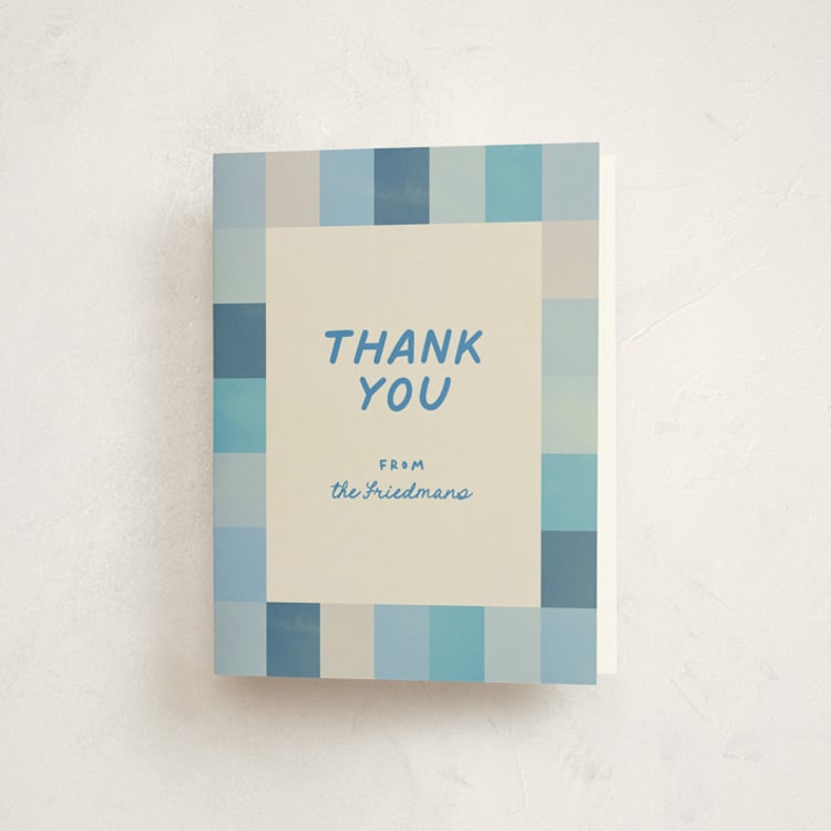 "Checkered Mitzvah" - Mitzvah Thank You Cards in Sky by Creo Study - Front