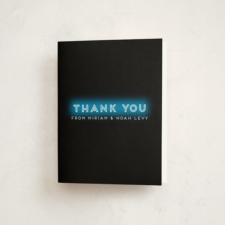 "Neon Glow - B’nai / Bat / Bar Mitzvah Invitation" - Mitzvah Thank You Cards in Lagoon by Wonderfitz - Front