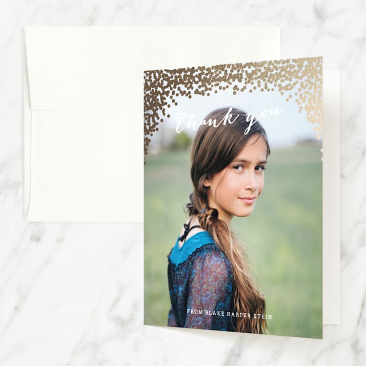 "Gold Rush" - Foil-Pressed Mitzvah Thank You Cards in Kraft by Annie Clark - Front