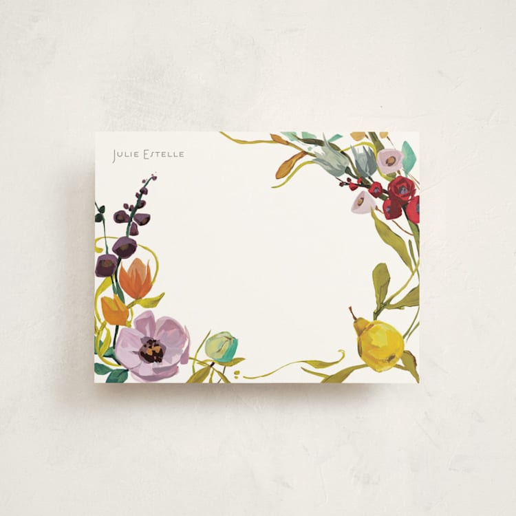 "Fruit and Flowers" - Personalized Stationery Cards in Lemon by Jess Franks - Front