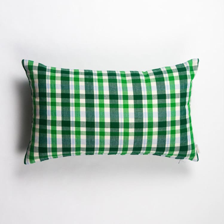 "Josefina Plaid Handwoven Cotton Throw Pillow, Size 12" x 20"" - Throw Pillows in green by Archive New York