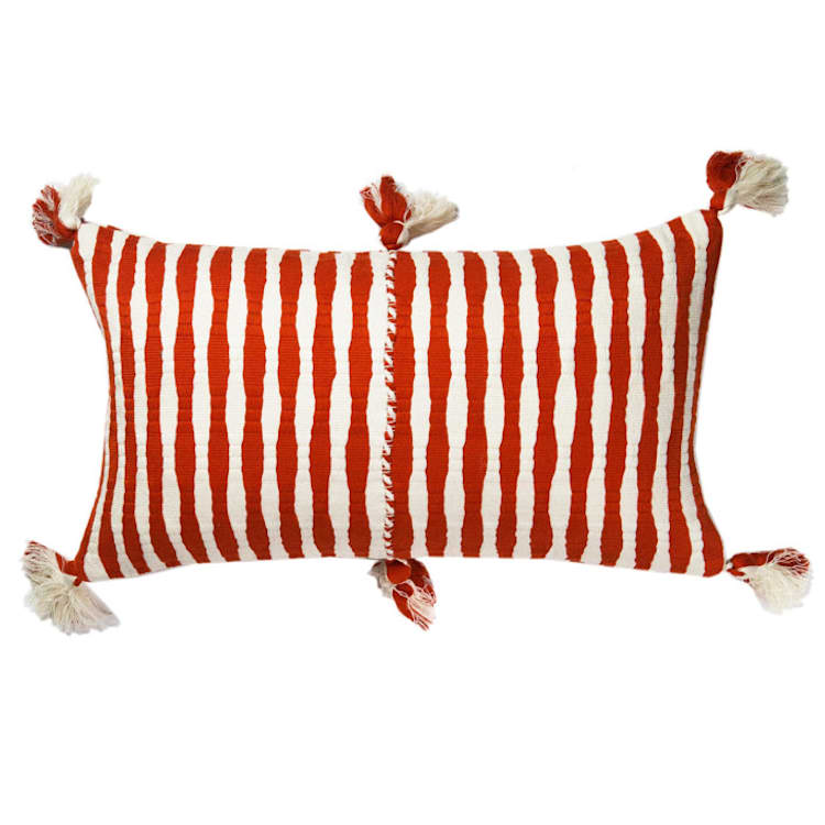 "Antigua Tomato Red Striped Handwoven Cotton Throw Pillow" - Throw Pillows in red by Archive New York