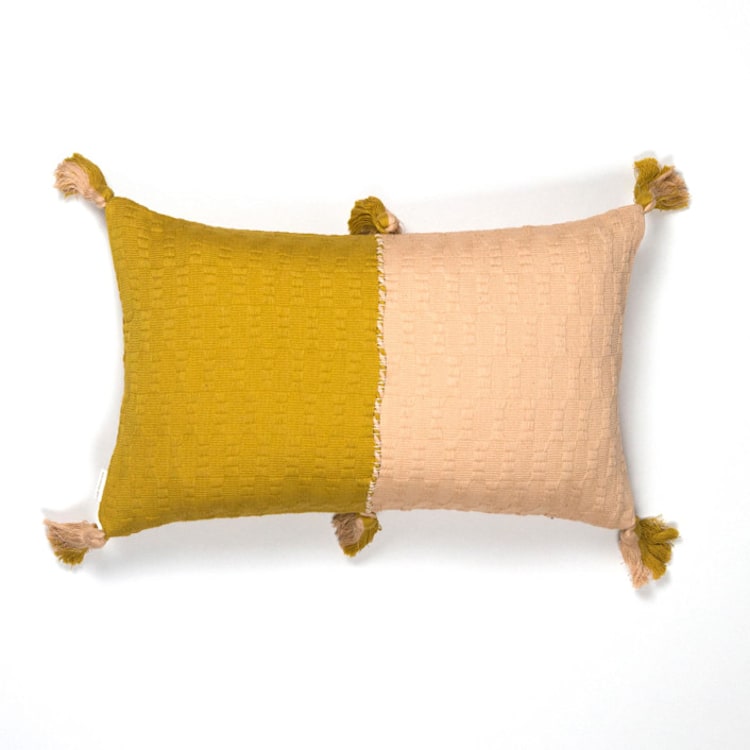 "Antigua Ochre and Peach Color Block Handwoven Cotton Throw Pillow" - Throw Pillows in yellow by Archive New York
