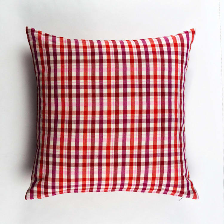 "Noel Plaid Handwoven Cotton Throw Pillow, Size 20" x 20"" - Throw Pillows in red by Archive New York