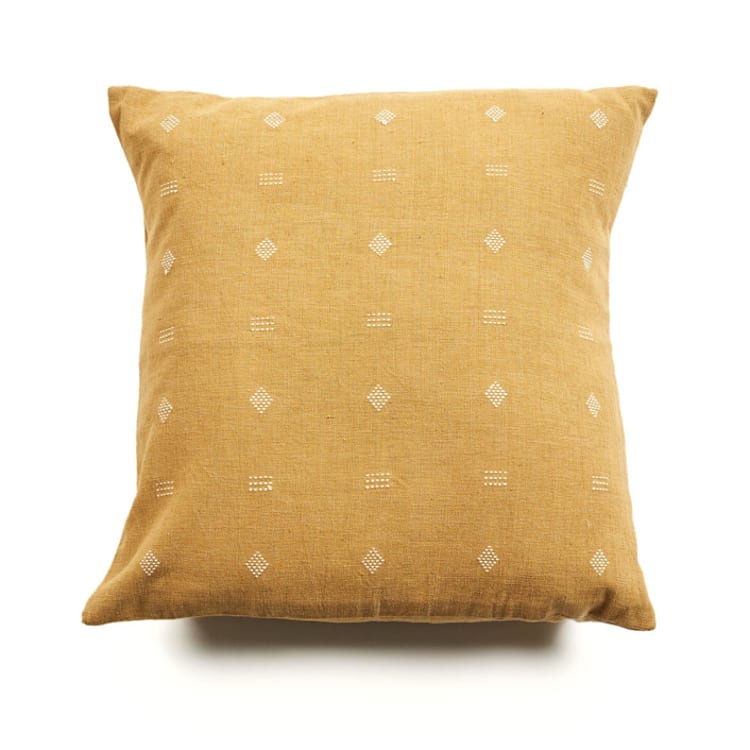 "Nira Ochre Handoom Pillow" - Throw Pillows in yellow by Anjali Purohit