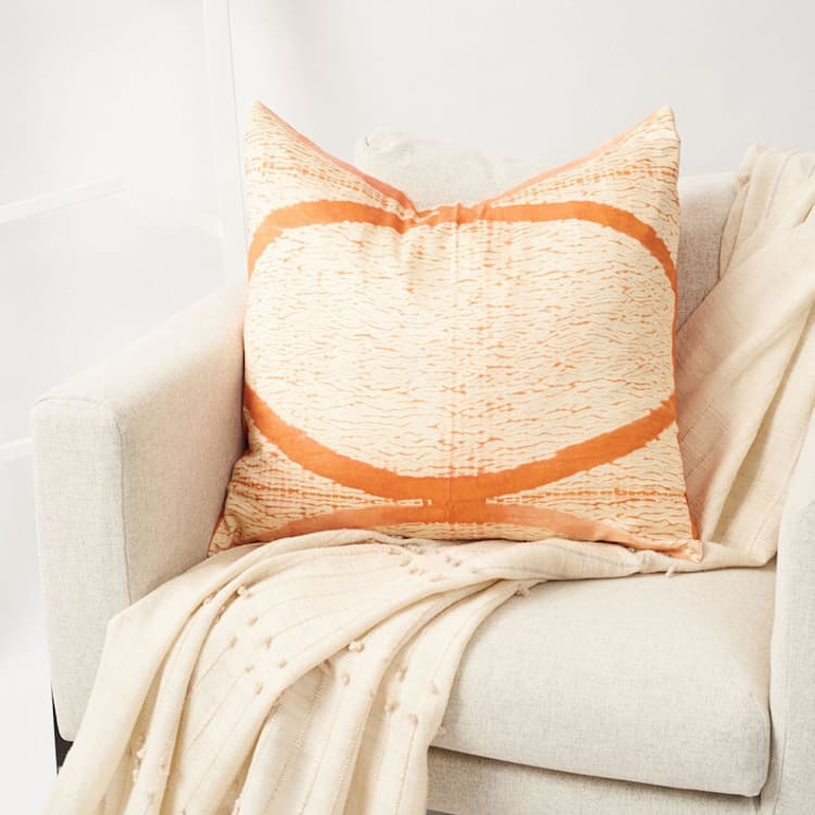 "Arc Coral Silk Pillow" - Throw Pillows in orange by Anjali Purohit