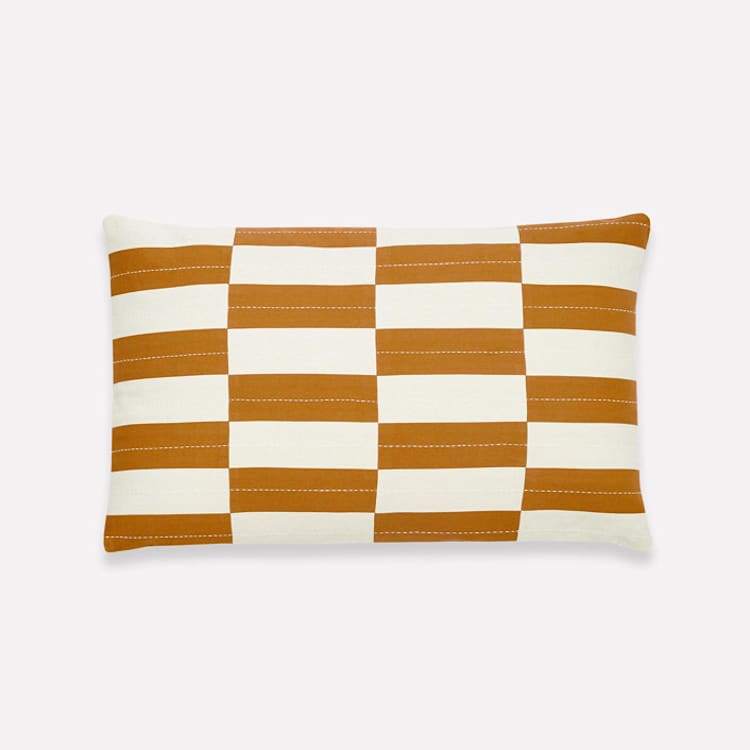 "Checkered Lumbar Pillow" - Throw Pillows in brown by Anchal