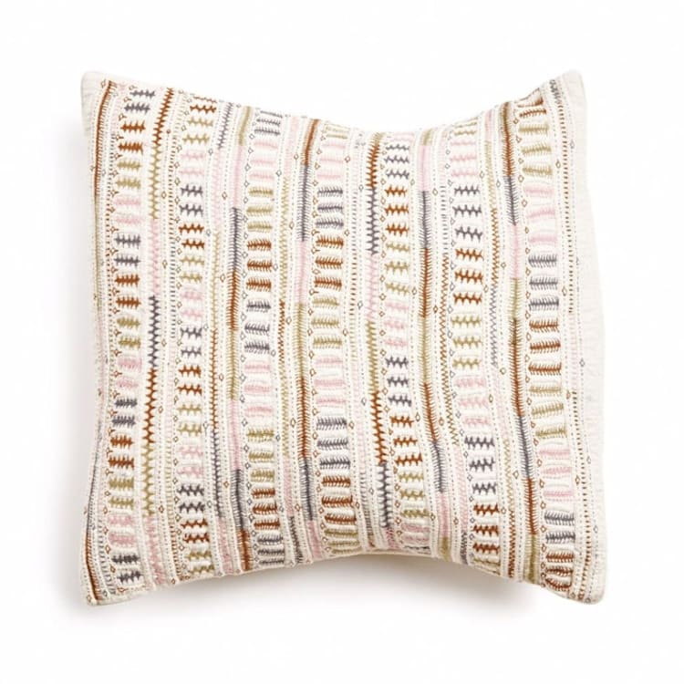 "Dahli Coral Hand Embroidered Pillow" - Throw Pillows in white by Anjali Purohit